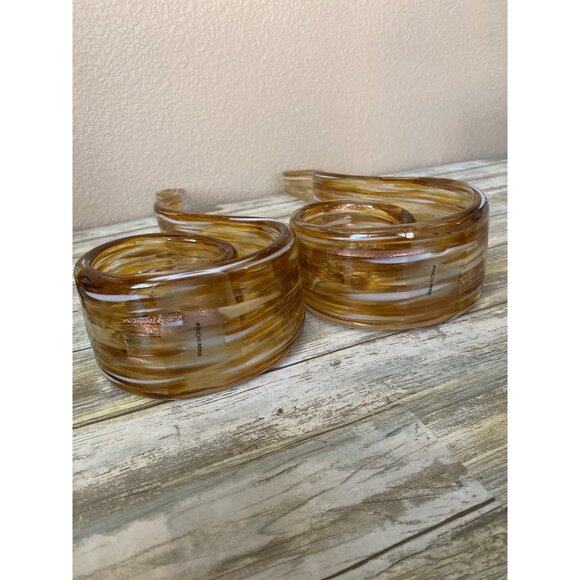 HQT Handcrafted Amber Swirl Art Glass Sculptures 12" – Set of 2 Murano Style Fla - Picture 5 of 13